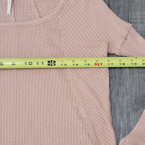 Free People Faded Rose Pink Drippy High Low Tunic Thermal Knit Top - Picture 8 of 12